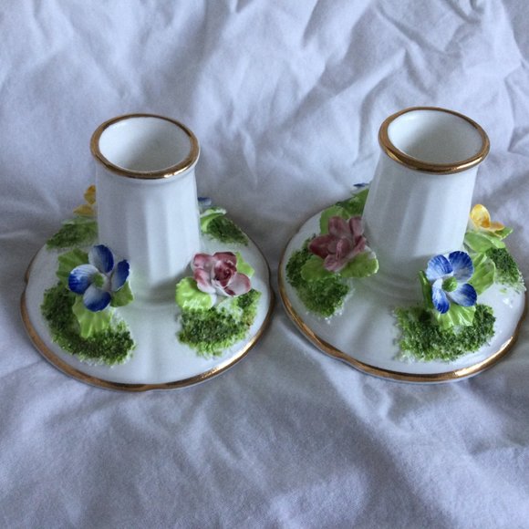 Vintage 22 KT Gold Trim Candle Holders England - Picture 5 of 6